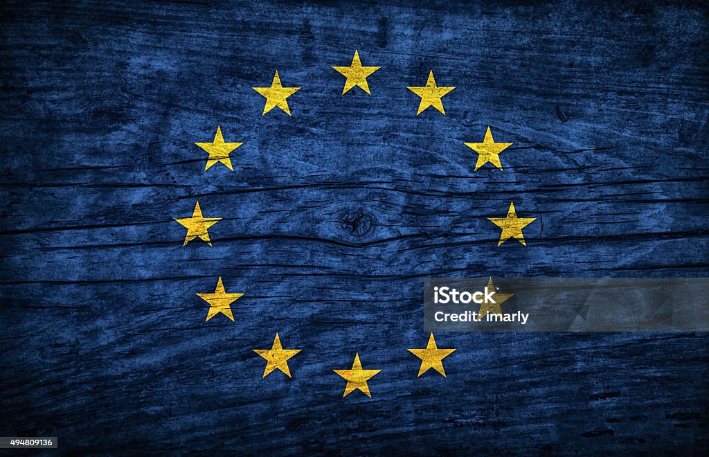 Vintage flag of Europe on wooden surface 2015 Stock Photo