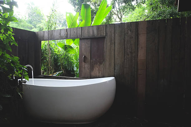 istock white bathtub in outdoor bath 494809904