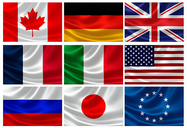 flags of the g8 industrialized countries and eu - foton med kanada bildbanksfoton och bilder