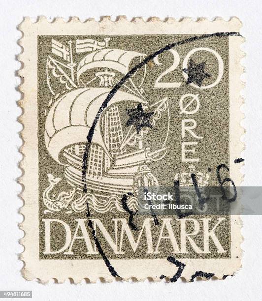 Vintage Antique Old Postage Stamp From Denmark Stock Photo - Download Image Now - Antique, Color Image, Cut Out