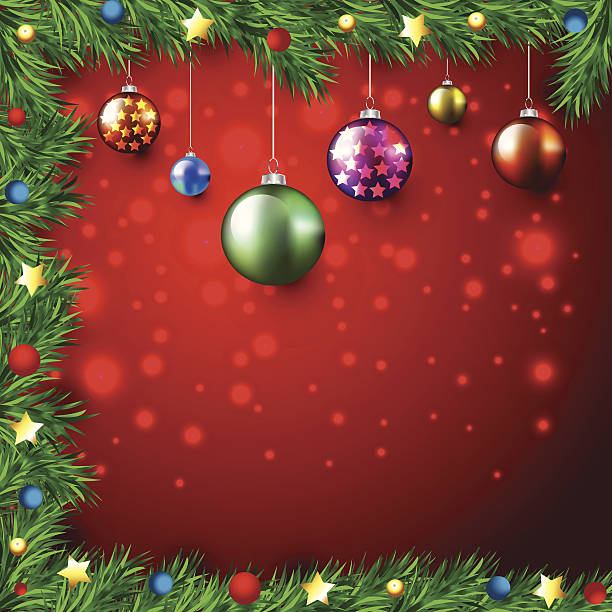 istock Christmas Colorful Background with lights and baubles, stars,fir braches 494811963