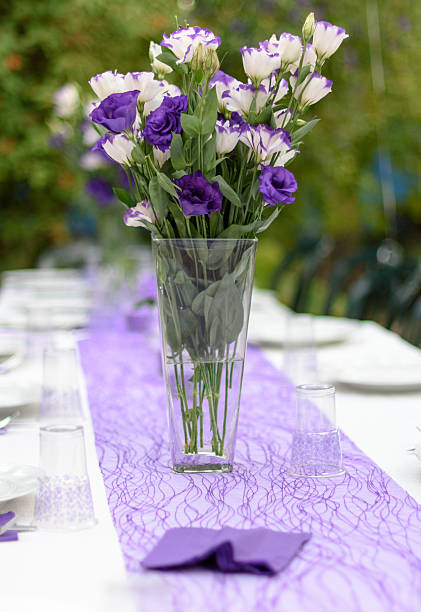 istock Outdoors table set up for a party in purple 494812654