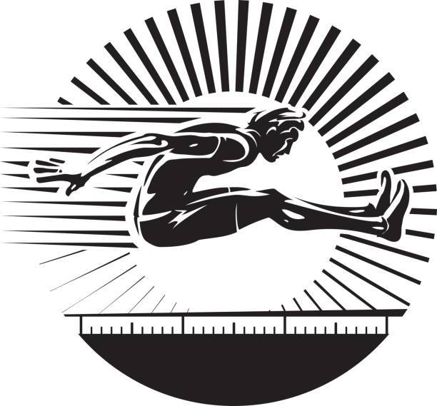 ilustrações, clipart, desenhos animados e ícones de salto em distância. - silhouette sport running track event