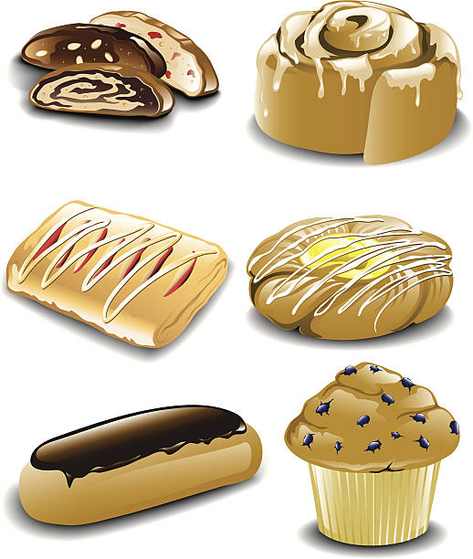 ilustraciones, imágenes clip art, dibujos animados e iconos de stock de desayuno dulces surtidos - biscotti jam biscuit cookie biscuit