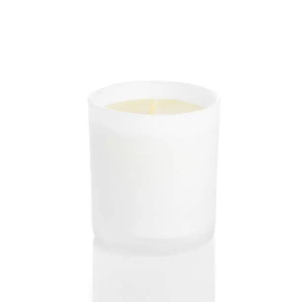 White candle side view 20 degree, on white background