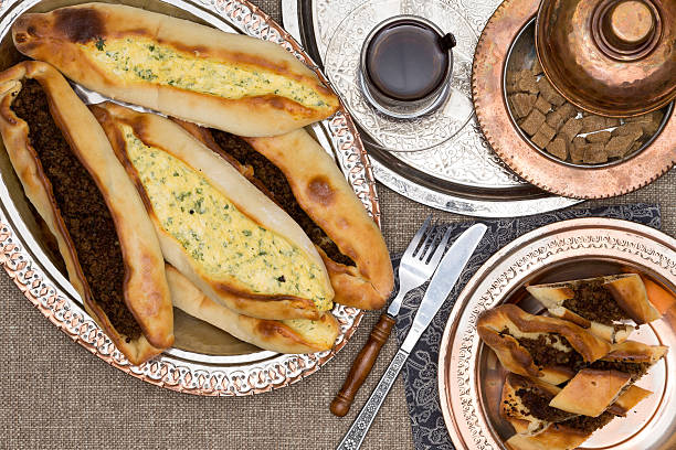 istock Turkish savory pide served with hot fresh tea 494815091