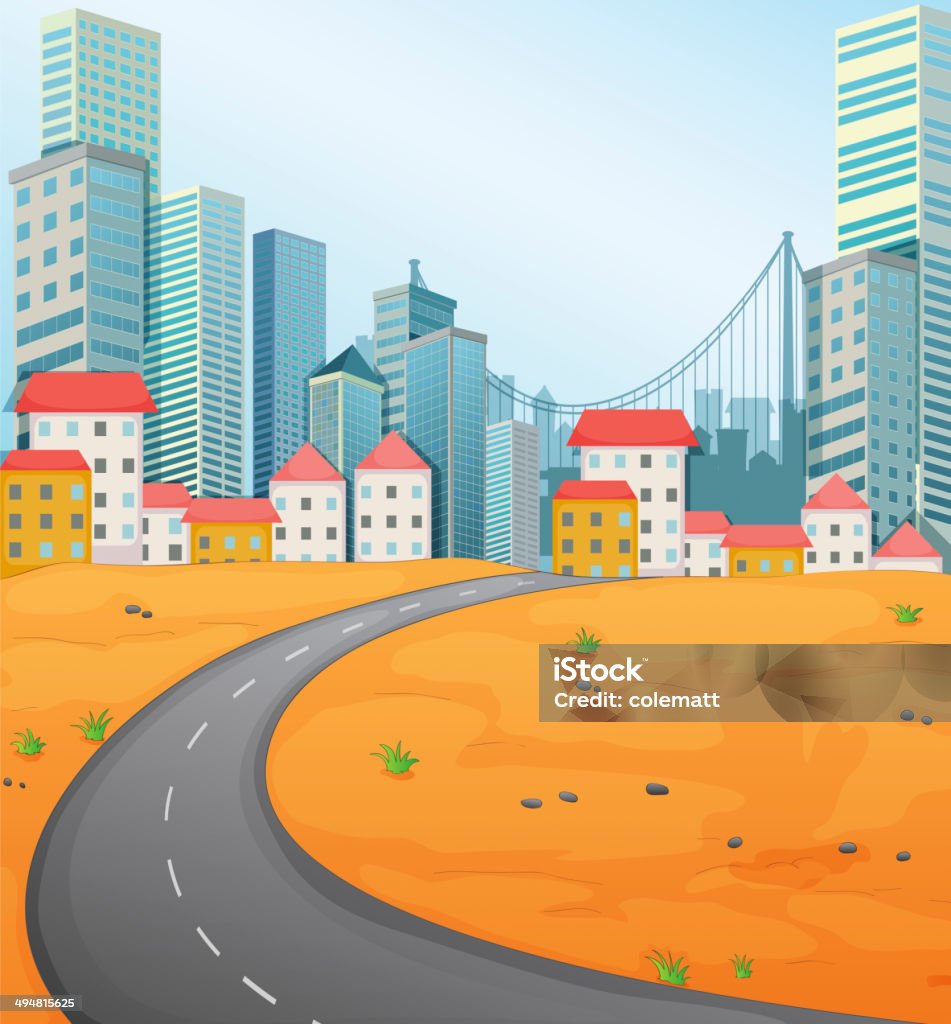 Narrow road going to the city Illustration of a narrow road going to the city Apartment stock vector