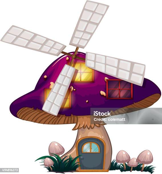 Mushroom House With A Windmill Stock Illustration - Download Image Now - Backgrounds, Brown, Clip Art