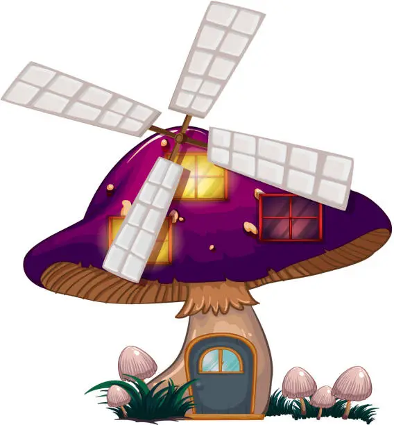 Vector illustration of Mushroom house with a windmill