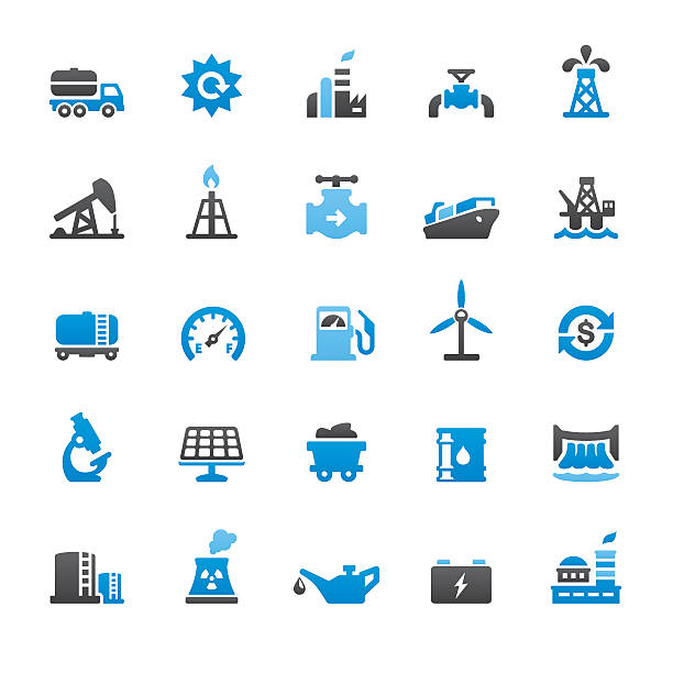 отраслевые векторные иконки - oil industry oil rig mining oil stock illustrations