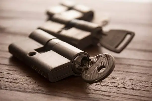 Photo of door lock with keys