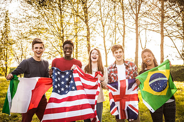 istock Group of teenager with national flags 494833657