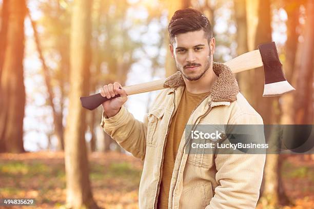 Handsome Young Men With Axe Stock Photo - Download Image Now - Adult, Adults Only, Axe