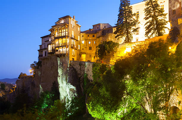 Night view of Hanging houses on rocks in Cuenca. Castilla-La Mancha,  Spain
