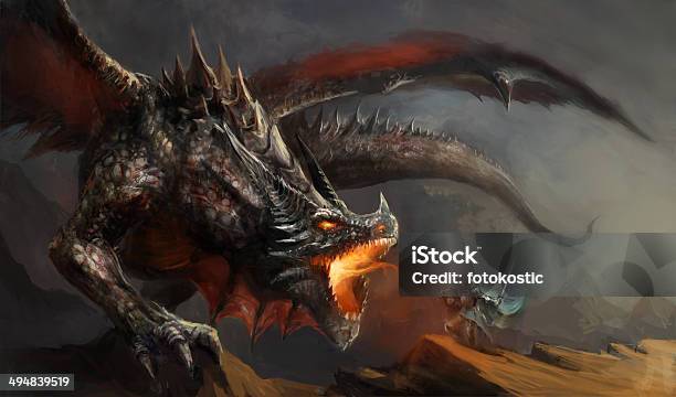 Knight Fighting Dragon Stock Illustration - Download Image Now - Dragon, Fantasy, Fire - Natural Phenomenon