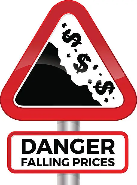 Vector illustration of Danger Falling Prices Dollar Road Sign.