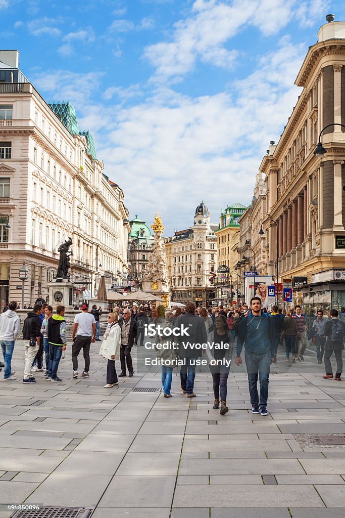 tourists on Graben street in Vienna Vienna, Austria - September 27, 2015: tourists on Graben street in Vienna. The Graben is one of the most famous streets in Vienna first district, the city centre. 2015 Stock Photo