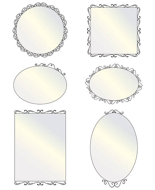 Mirror with vintage frames. Vector illustration Set of black round and square vintage mirror, design elements vanity mirror stock illustrations