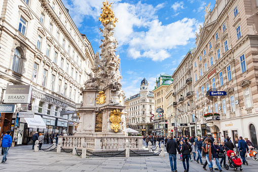 Vienna, Austria - September 27, 2015: people on Graben street in Vienna. The Graben is one of the most famous streets in Vienna first district, the city centre.