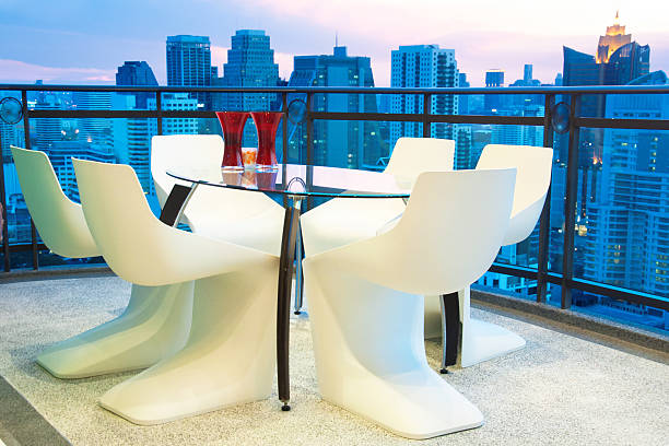 istock Balcony of condominium with modern  table and chairs set 494854079
