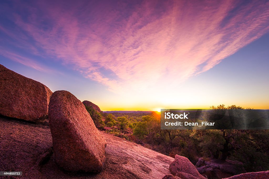 Sunrise Over Enchanted Rock State Park, TX Stunning autumn sunrise in the Texas Hill Country Texas Stock Photo