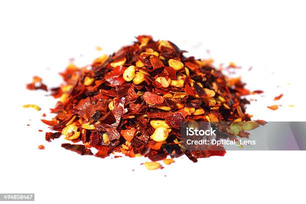Chilli Flakes Closeup Stock Photo - Download Image Now - Chili Pepper, Crushed, Cut Out