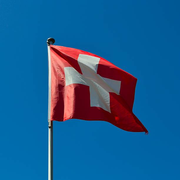 istock Swiss flag waving in the wind 494859387