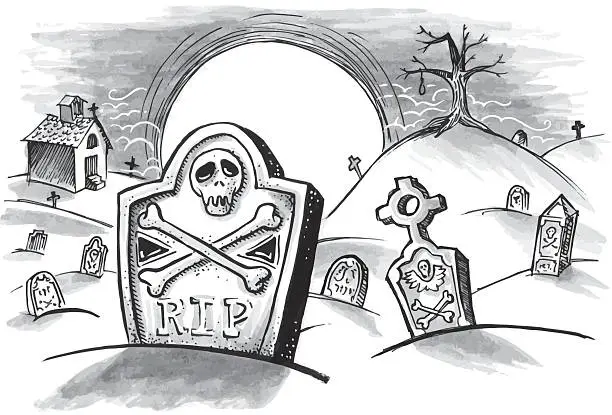 Vector illustration of Spooky graveyard