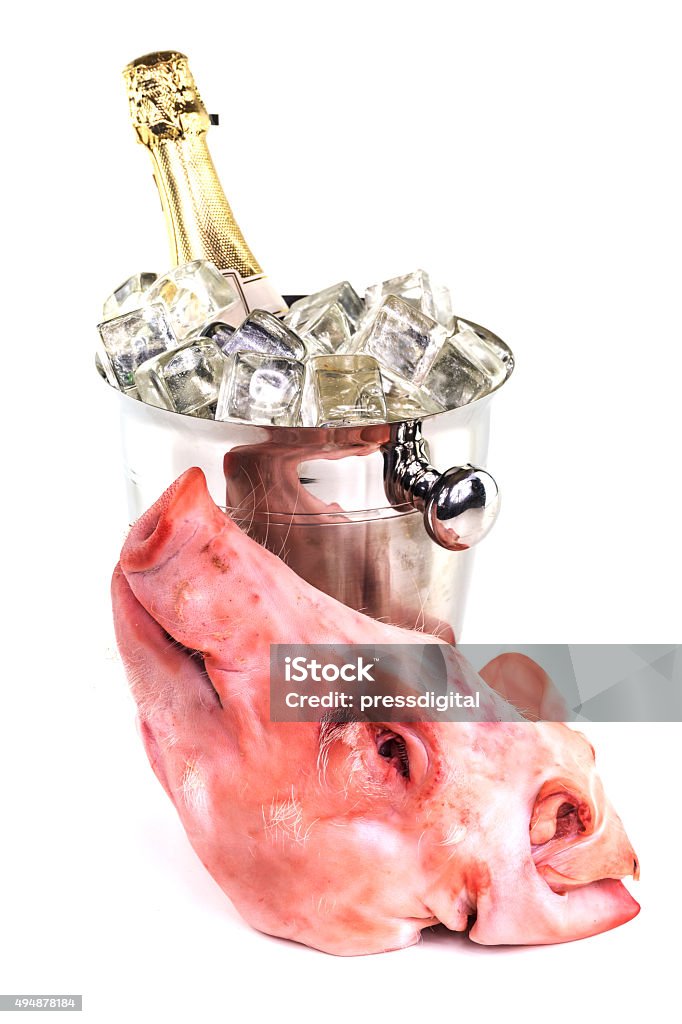 New Years Party New Years Party, ice bucket with champagne and pig head in front on white background Alcohol - Drink Stock Photo