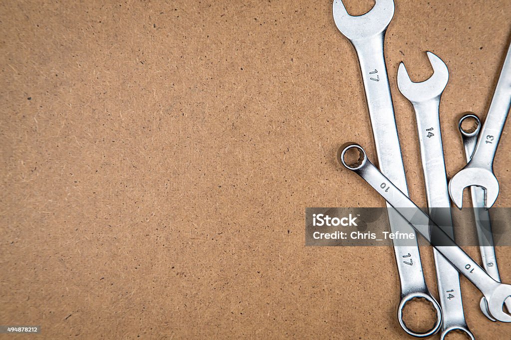 Spanners on the rigth side Spanners on the rigth side. Construction background with tools. 2015 Stock Photo