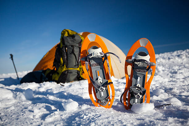 Camping during winter hiking in Carpathian mountains