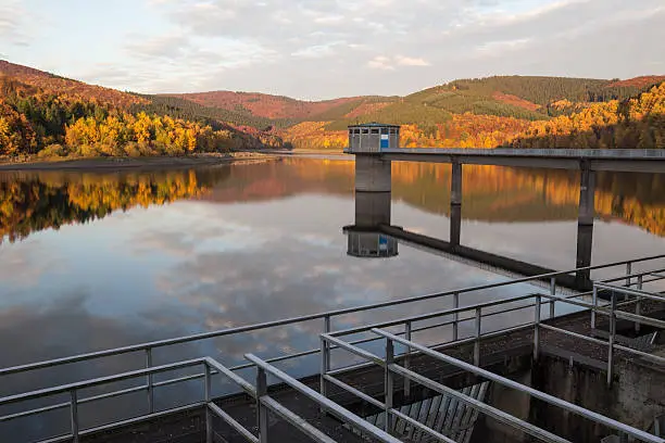 drinking water dam in autumn
