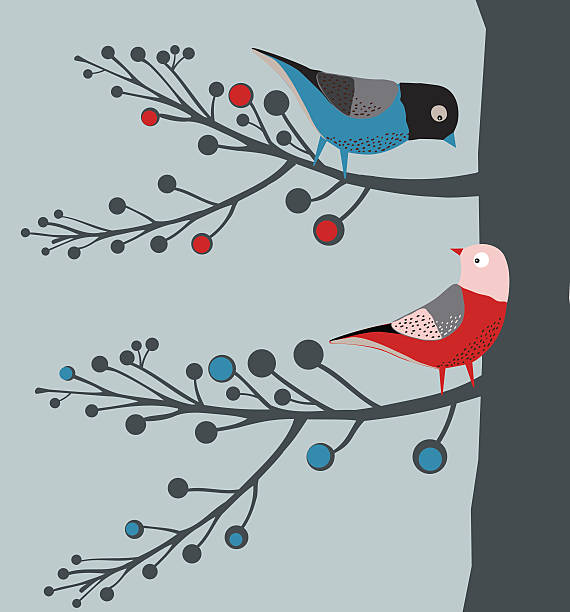 ilustrações de stock, clip art, desenhos animados e ícones de pássaros na ramificação - fog tree purple winter