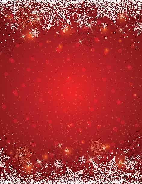 Vector illustration of Red background with  frame of snowflakes,  vector