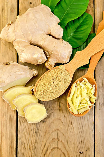 istock Ginger powder and grated in the spoon with the root 494892583