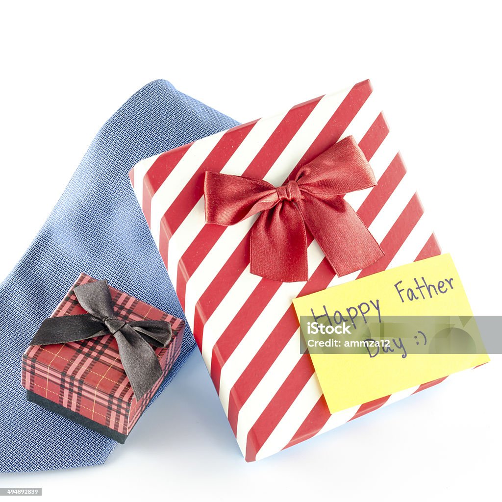 tie and two gift boxes neck tie and two gift boxes with card tag write happy father day word on a white background Backgrounds Stock Photo