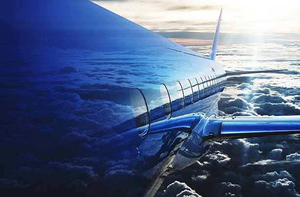 commercial airplane flying on the clouds
