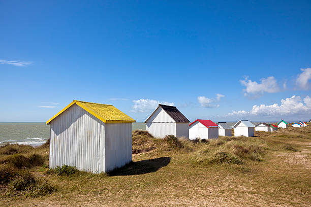 istock Colorful beach cabins at Gouville-Sur-Mer, Normandy 494894581