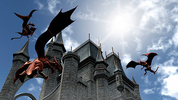 Three Red Dragons Attacking The Castle Stock Photo - Download Image Now -  Fantasy, Medieval, Castle - iStock
