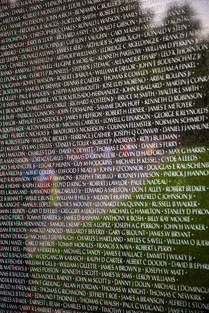 Names of Vietnam war casualties at Veterans Memorial Washington, USA - July 14, 2010:  Names of Vietnam war casualties on Vietnam War Veterans Memorial  in Washington DC, USA. Names in chronological order,from first casualty in 1959 to last in 1975. names of marbles stock pictures, royalty-free photos & images