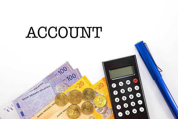 istock Word account. Malaysia Money with Calculator Pen and Notebook 494896080