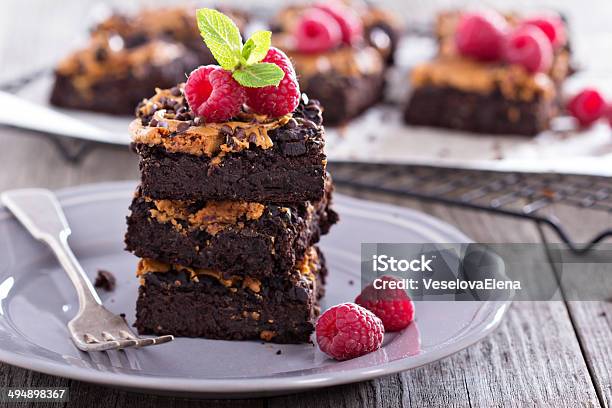 Brownies With Peanut Butter Stock Photo - Download Image Now - Brownie, Stack, Berry