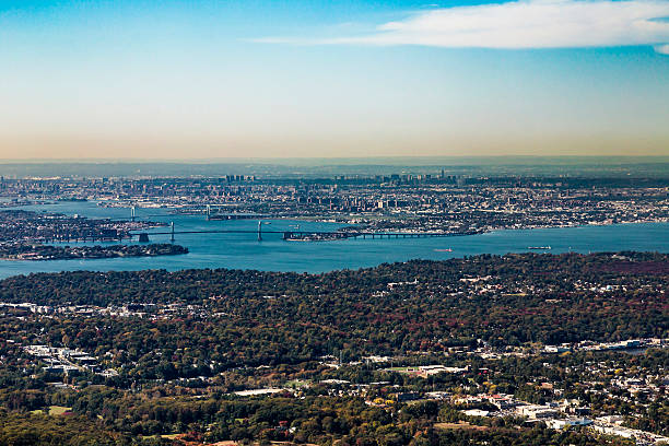 aerial of Queens with throgs net bridge and east river