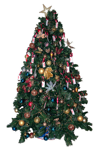 weihnachtsbaum mit spielzeug - christmas tree bead humor stock-fotos und bilder
