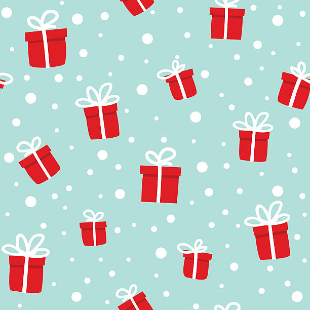 праздник бесшовный узор с голубой фон, snowflakes и рождественские подарки - invitation decoration frost placard stock illustrations