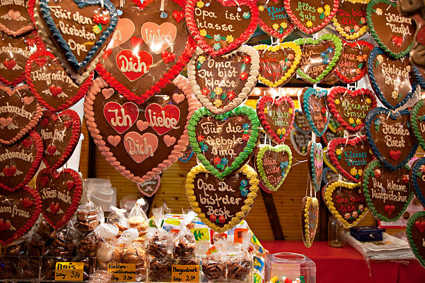 Christmas hearts in Christmas Market, Frankfurt, Germany stock photo