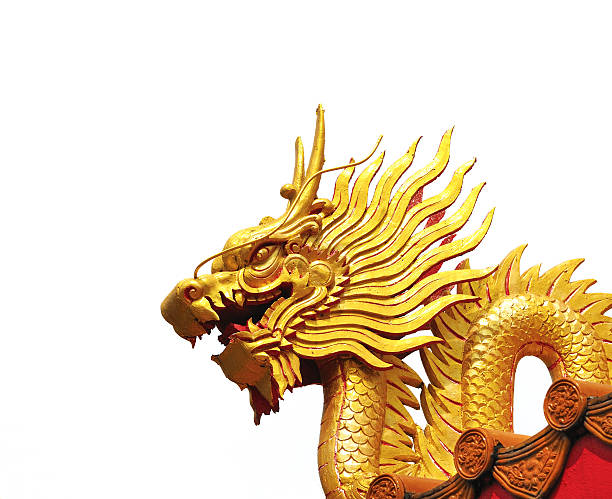 istock Golden dragon statue isolated on white background 494902752