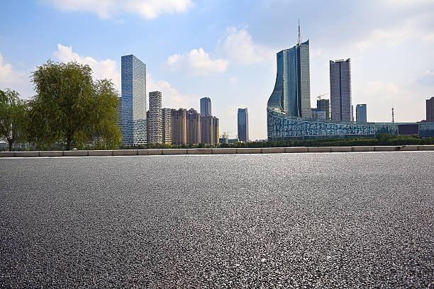 istock Empty road floor with City building background 494902814