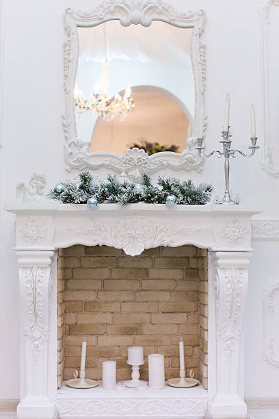 istock Christmas balls on the fireplace 494914068