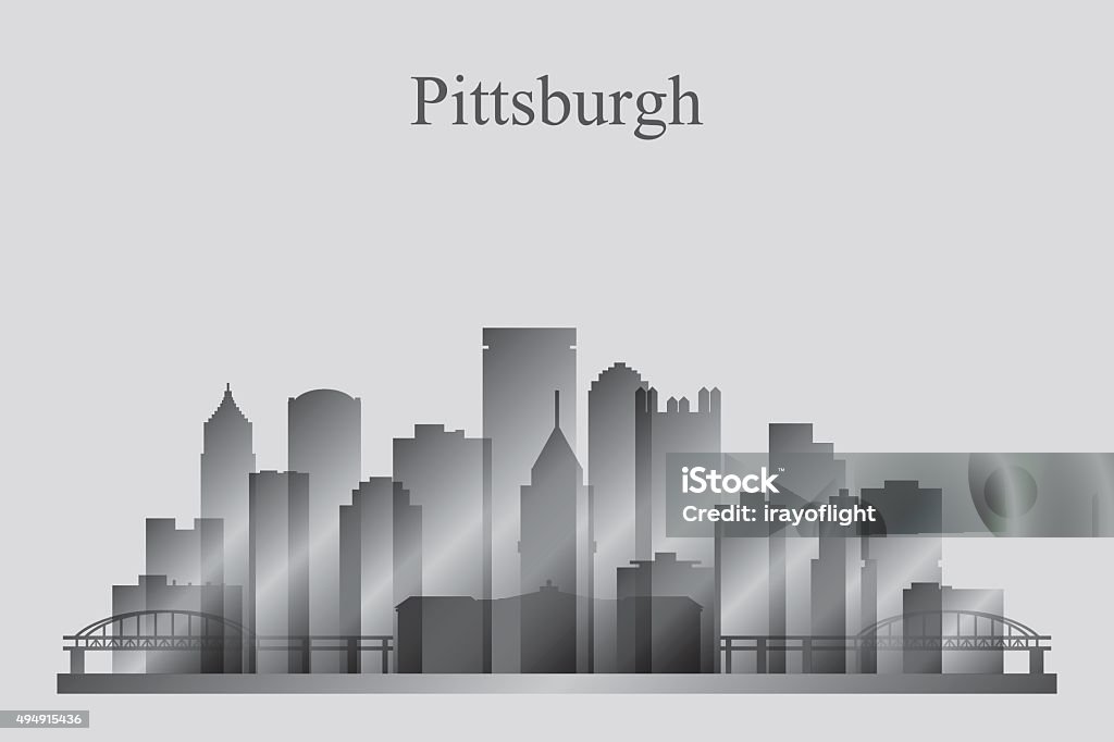 Город Питтсбург горизонта силуэт в серых тонах - Векторная графика Питтсбург роялти-фри